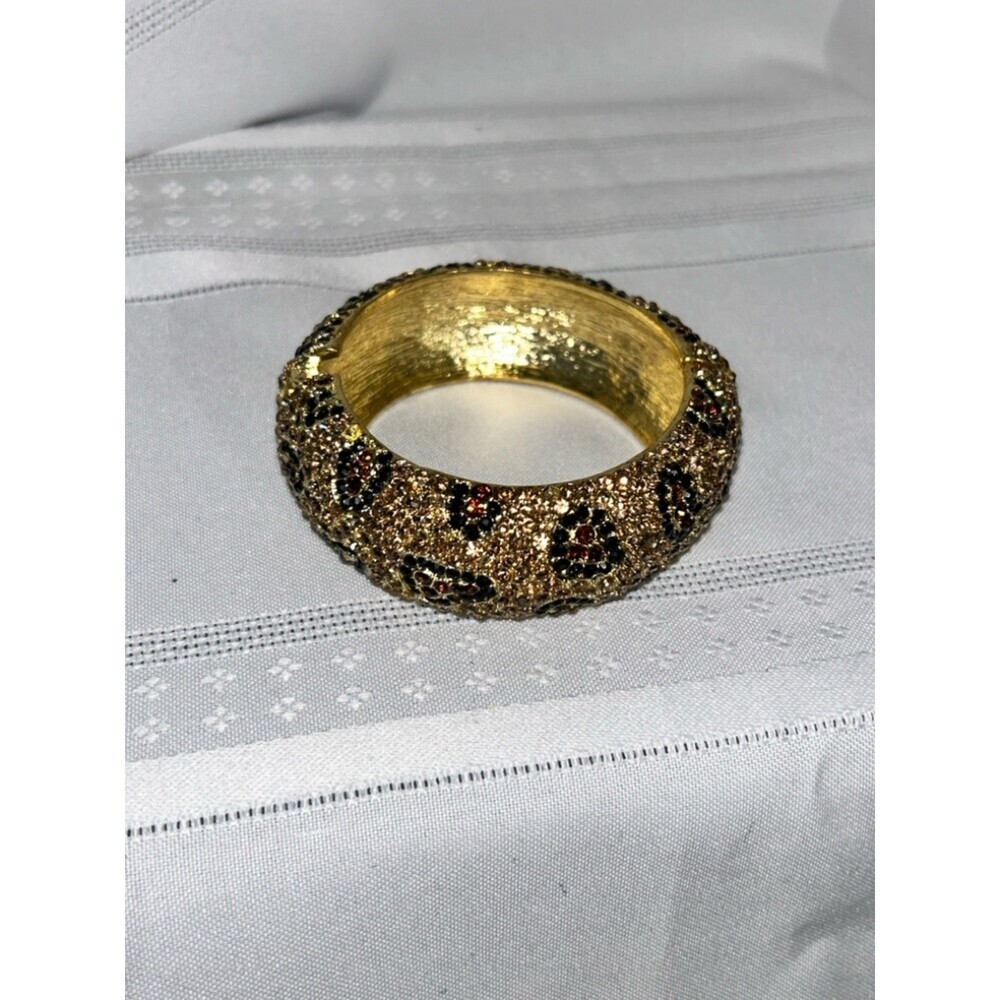 Bebe Gold Leopard Print Rhinestone Bangle - Picture 11 of 16